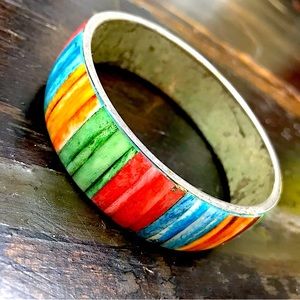 Multicolor Striped Inlay Bangle Bracelet - Men Accessories Jewelry